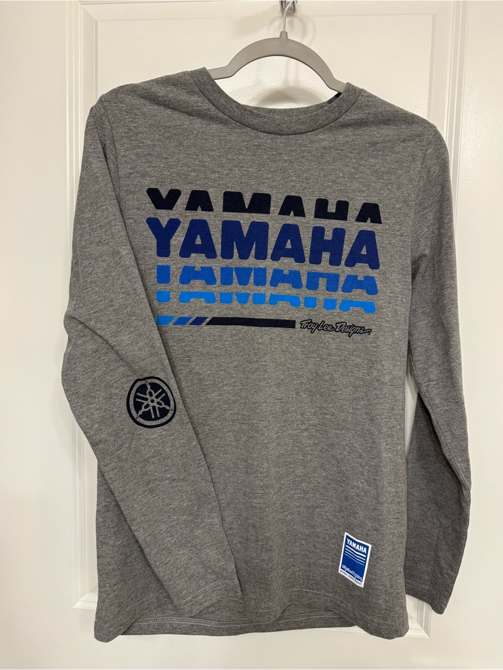 Yamaha Gray Long-Sleeve Tee with Blue Logo
